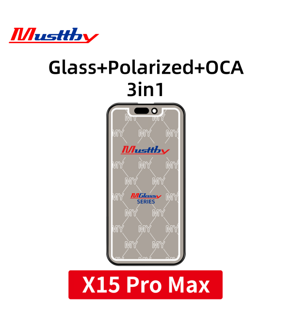 Стекло для переклейки iPhone 15 Pro Max + OCA + Polarized film Musttby MyGlass 1:1